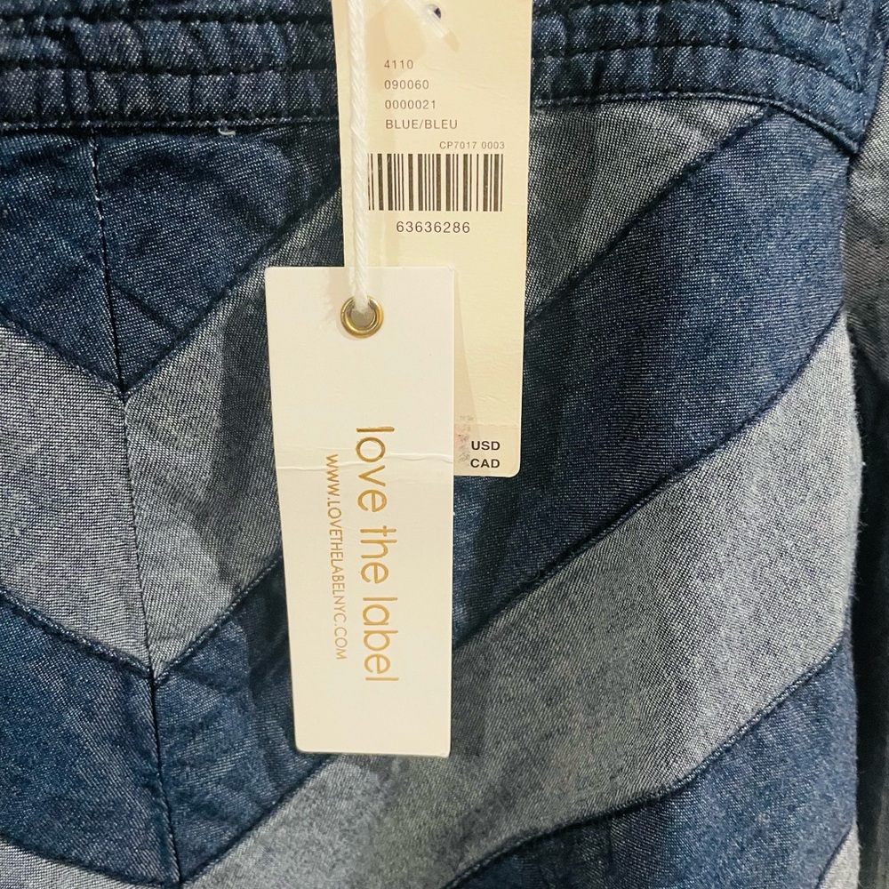 Two-Tone Blue Square-Neck Puff Sleeve Blouse - Picture 3 of 4